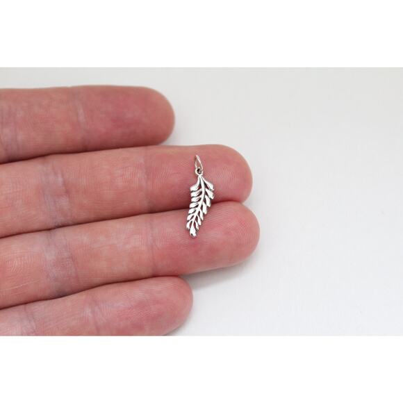 Sterling Silver Sprig Leaf Charm, Silver Sprig Leaf Pendant - Picture 1 of 8